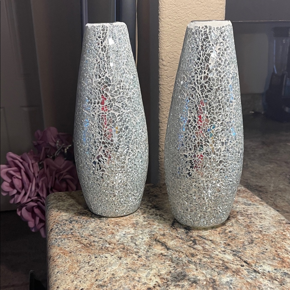 Elegant Silver Mosaic Vases